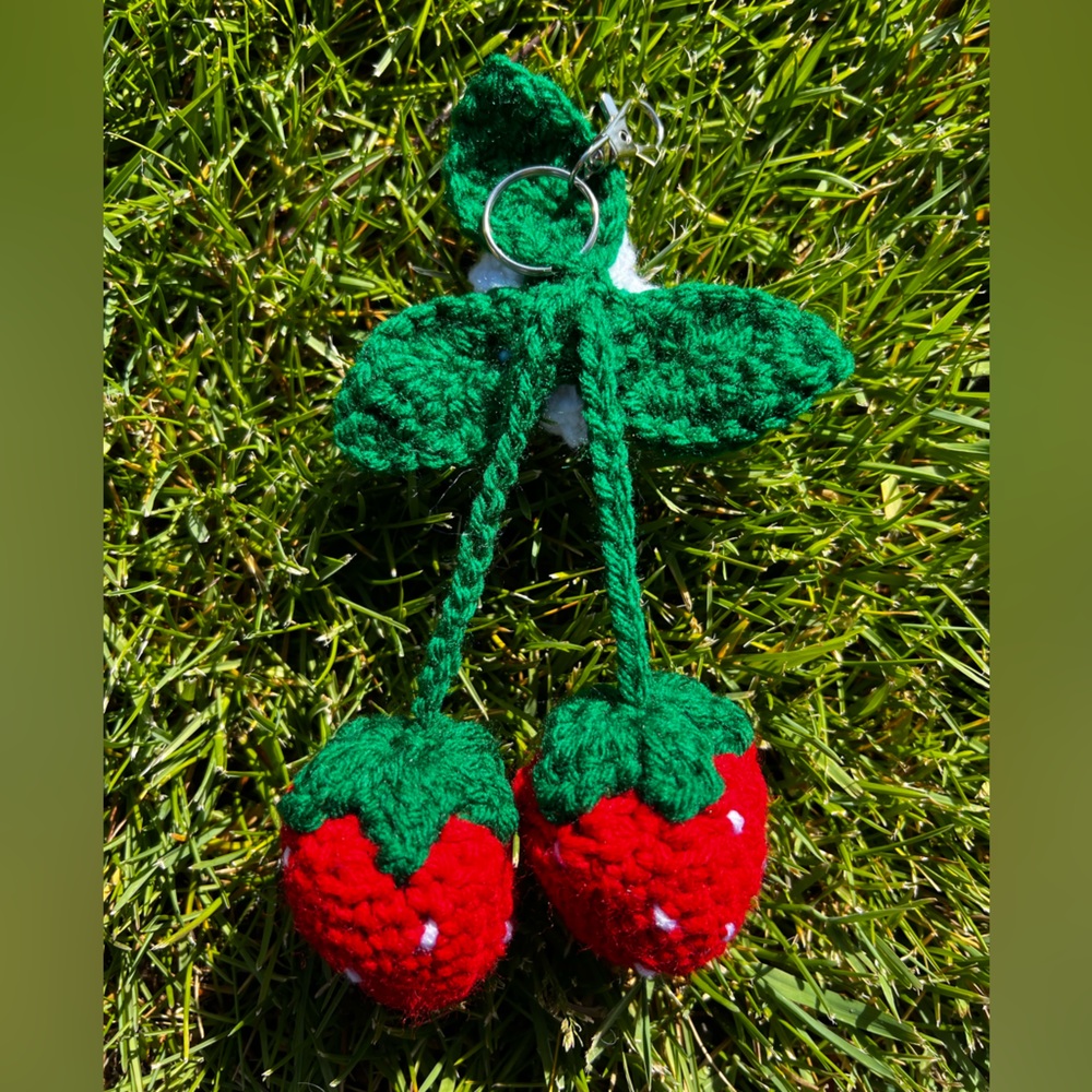 3/$20 Hand Crocheted Blossoming Strawberries Keychain/Bag Charm! - Picture 8 of 13